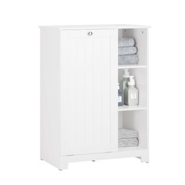 SoBuy Tilt Out Laundry Cabinet, Floor Standing Storage Cupboard with Basket Hamper Unit with Open Compartments, Bathroom White BZR105-W