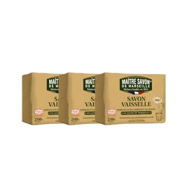 [Value Set of 3] Maitre Savon de Marseille Dish Washing Soap, 7.1 oz (200 g), Eco-friendly Dish Soap for Your Skin