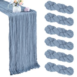 6 Pack 10FT Dusty Blue Cheesecloth Table Runner 35x120 Inch Gauze Rustic Boho Table Runner Cheese Cloth for Wedding Decor Birthday Party Bridal Baby Shower Table Centerpiece Decoration