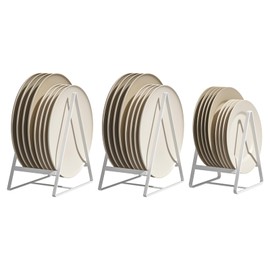 Hikinlichi 2 Large 1 Small Triangle Plate Holders Organizers Upright Cabinet Dish Drying Racks Metal Plate Dish Organizers Racks Stands for Countertop and Cupboard White