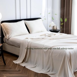 Simple&Opulence 100% Viscose from Bamboo Sheet Set 4Pcs, Cooling for Hot Sleepers, Soft Breathable Bed Sheets Set, 15" Deep Pockets, Luxury Hotel Silky Bedding Sheets (Beige,King)