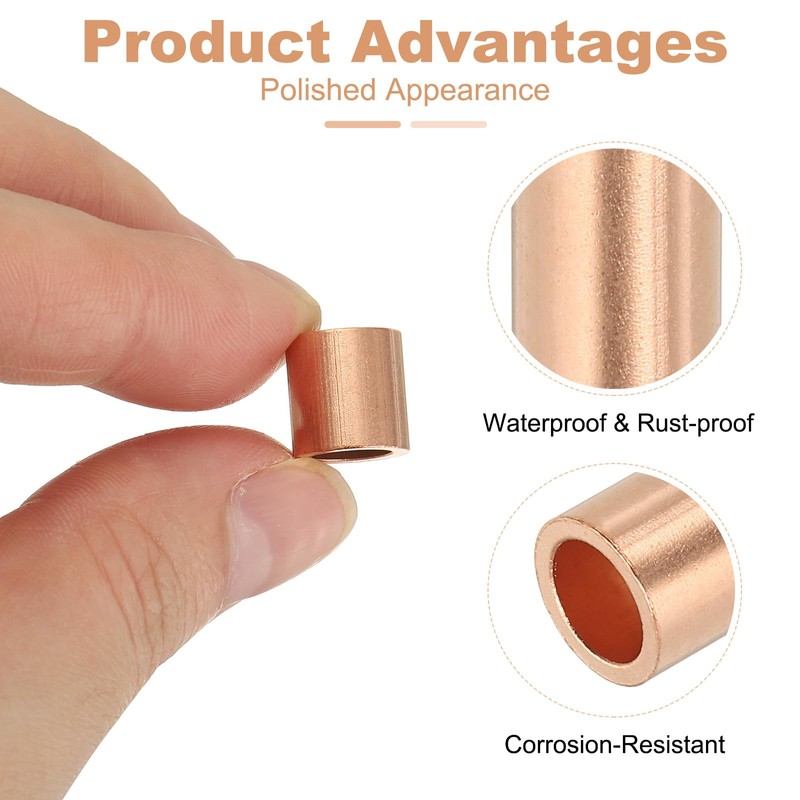 uxcell 1/4"(6mm) Wire Rope Stop Sleeve, Copper Crimping Loops Sleeve