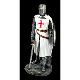 White Knight Templar Figure with Shield and Sword | Templar Decorative Figurine, Decorative Items, Statue, Sculpture, Medieval Figure, Height 30 cm