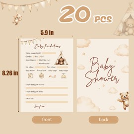 20 pcs Bear Baby Prediction Cards Baby Shower Party Game Cards Advice Gift for New Parents Gender Reveal Game Decorations