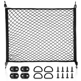 RED WOLF Elastic Cargo Net for SUV Rear Trunk Bed Netting Cover Net Stretchable Mesh Organizer 32" x 24" Stretch to 63"x43" with Fixing Hooks D-Rings Luggage Cover