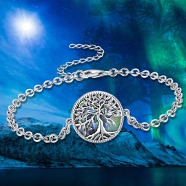 Tree of Life Bracelet Women's 925 Sterling Silver Tree of Life Bracelet Adjustable Bracelet Women Jewellery Gift for Mum Girls Wife Girlfriend, Sterling Silver