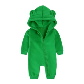 Alunsito Newborn Baby Boys Girls Romper One Piece Long Sleeve Bear Ear Hoodie Jumpsuit Toddler Spring Autumn Bodysuit, Grass-green