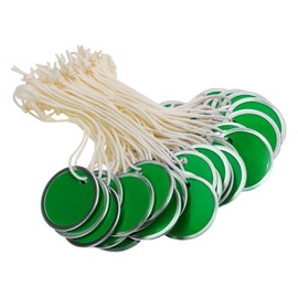 ONLYKXY 50pcs Blank Labeling Tags Round Name Brand Shipping Label with String Metal Rim Price Tag for Pricing Gift Jewelry Clothing Yard Sale Garage Supplies Marking Label Hang Tags (Green, 1.22inch)
