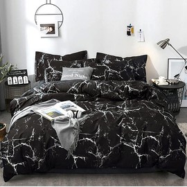 KAREVER Black Comforter Set Boys Black Marble Bedding Set Twin Lightweight Soft Blanket Teen Boy Girls Breathable Black Marble Quilt Set 3 PCs Bed Comforter Set