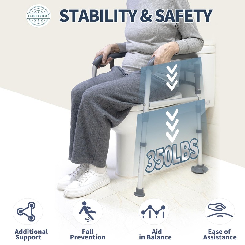 Toilet Safety Rails, Height-Adjustable, Foldable, Tool-Free Assembly, for Elderly, Seniors,