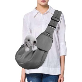 SlowTon Dog Carrier Bag, Pet Dog Bag with Adjustable, Padded Shoulder Strap and Front Pocket, Carry Bag Dog for Walking Outdoor Activities and Excursions (Grey)