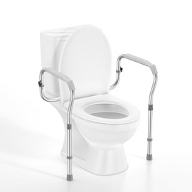 ZOLIQUEX Toilet Safety Rail for Seniors with 2 Reinforced Nuts, Height & Width Adjustable Toilet Safety Frame, Bathroom Assist Rail with Armrests, Bathroom Safety, 250 lb. Weight Capacity(Grey)