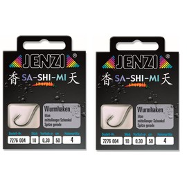 Set # 2 Packs (20 Pieces) Worm Hooks by Jenzi Ready Tied Hook Sizes 2 4 5 6 8 10 12 14 50cm + Free Petri Heil! Sticker (Hook Size 4)