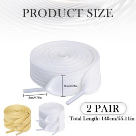 NECXON Chunky White/Light Yellow Flat Shoe Laces 140cm Wide 2cm Thick Laces for Sneakers Casual Shoes and Martin Boots Fashionable Lace Replacement Two Pairs