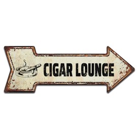 Cigar Lounge Metal Arrow Sign, Home Bar Cigar Lounge Decor, Party or Smoking Shop, 6 x 18 Inch
