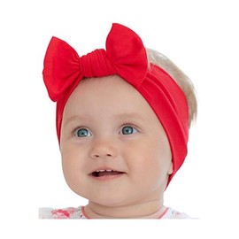 Baby Girl Headbands- Newborn Infant Toddler Cotton Handmade Hairbands with Bows Child Hair Accessories (Red, 0-6 Month)