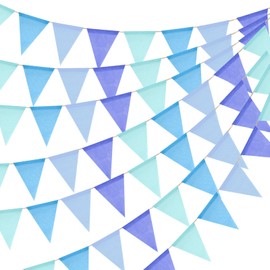 jijAcraft Pre-strung Blue Burlap Bunting: 60PCS Hessian Bunting 20M Garden Outdoor Banner Burlap Triangle Flags Jute Banner for Wedding, Birthday, Baby Shower, Wedding, Room, Garden Decorations