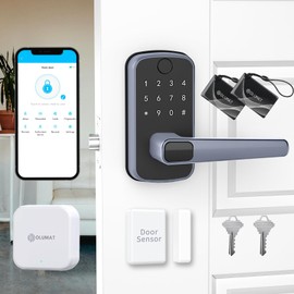 Smart Door Lock with Gateway and Door Sensor: Keyless Entry Door Lock with Keypad, Fingerprint, Smart Lock for Front Door with App Control - Biometric Door Lock for Home Security (Silver Gray)
