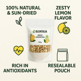 Blentolia Dried Lemon Peel – 100% Natural, Sun-Dried, Zesty Lemon Flavor – Ideal for Herbal Teas, Baking, Cooking & DIY Skincare – 160g Resealable Pouch