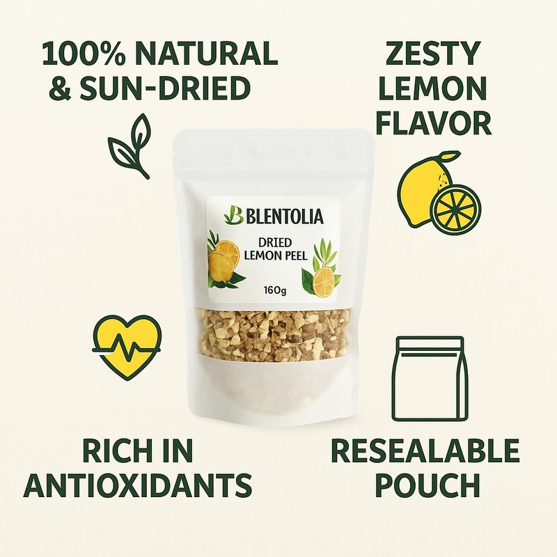Blentolia Dried Lemon Peel – 100% Natural, Sun-Dried, Zesty Lemon