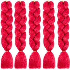 Jumbo Braiding Hair Extensions 5 Bundles Synthetic Hair Kanekalon Crochet Hair Box Braiding (Red)