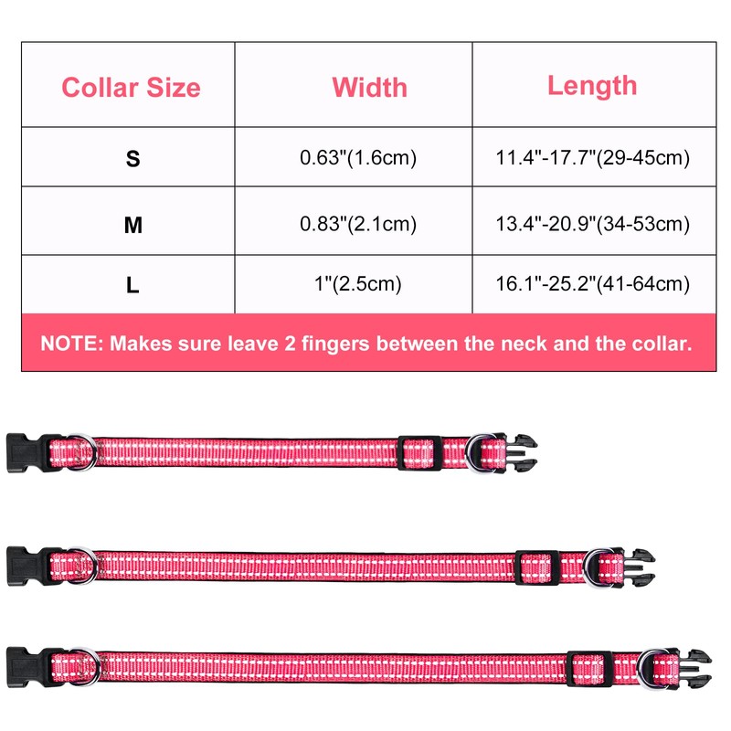 AUAUY Reflective Nylon Dog Collars, Double Security Adjustable Classic Pet