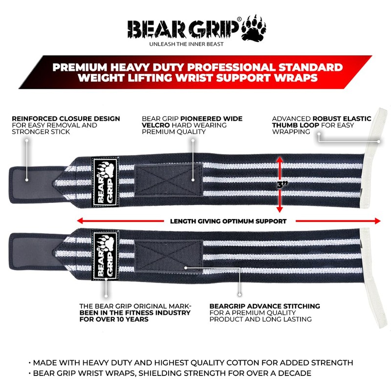 BEAR GRIP - Weight lifting wrist support wraps (Sold in