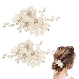 2PCS Bridal Hair Accessories,Wedding Hair Accessories,Pearl Hair Clips,Bridesmaid HairAccessories,Flower Girl Hair Clips for Wedding Paty Birthday