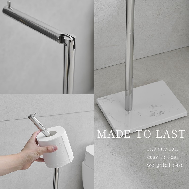 JOMANDAN 304 Stainless Steel Freestanding Toilet Paper Holder with Marble