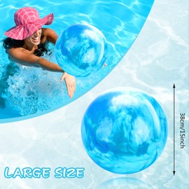 Grevosea 15 Inch Beach Ball Large Bouncy Ball Inflatable Beach Balls Marbleized Bouncy Ball Colorful Cloud Bouncing Balls for Adults Pet Outdoor Summer Beach Party Supplies School Water Fun (Blue)