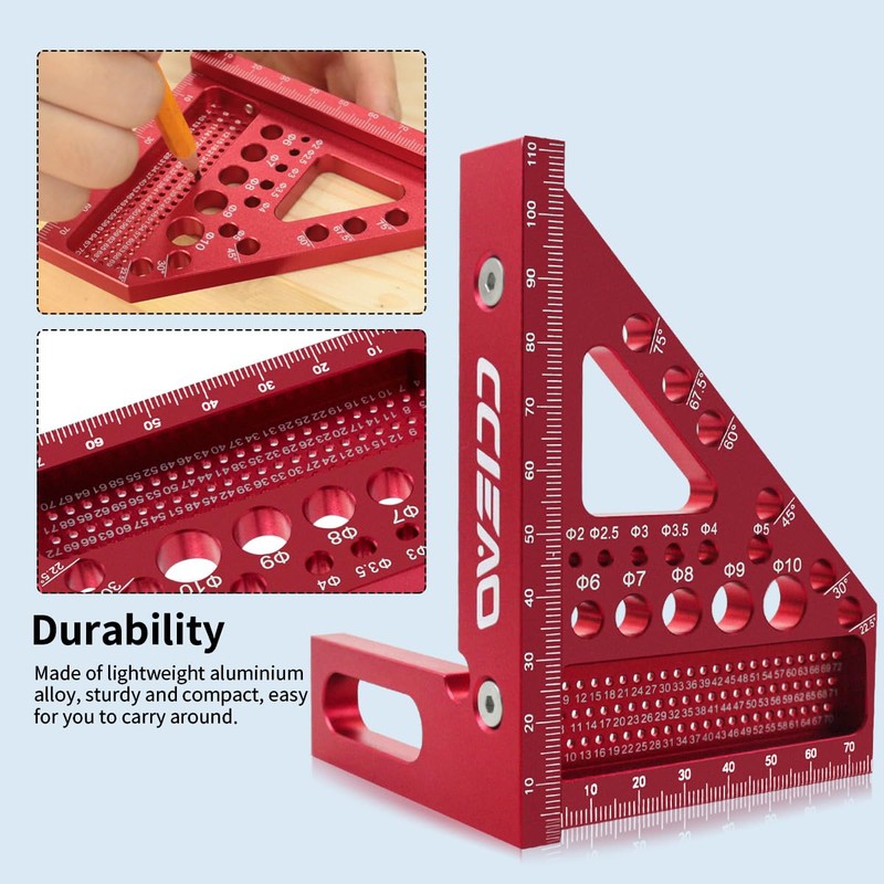 3D Carpenter Square with Degrees Scriber, 22.5-90 Degree Drawing Line