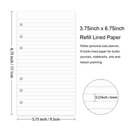 Refills Paper - A6 Lined Paper for Filofax Personal Binder Planner, White 100gsm Ruled Pages, 6 Hole Punched, 100 Sheets/200 Pages, 9.5 x 17.1cm