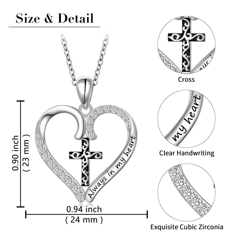 Alphm Cross Heart Necklace for Women S925 Sterling Silver