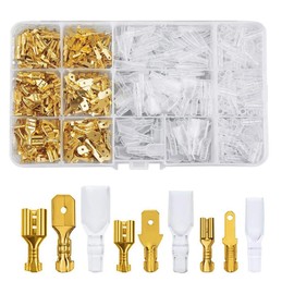 YJRUNFU Crimp Terminals, Set of 315, Universal Waterproof, Flat Terminals, Insulation Sleeves, Gold Male/Female Set, Connectors, Cars, Motorcycles, Speakers, Repair, Processing Connectors, Storage Case Included, 0.11 / 0.19 / 0.25 inches (2.8 / 4.8 / 6.3 mm)