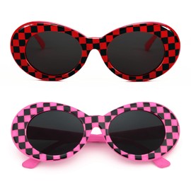 FEISEDY 2 Pack Clout Goggles Sunglasses Women Men Retro Oval Girls Boys Sunglasses B2236-F2