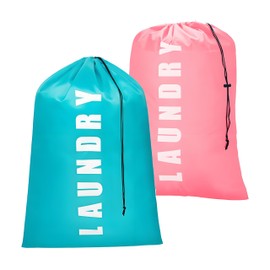 2 Pack Large Laundry Bags,24"" x 36"" Portable Travel Laundry Bag with Drawstring Cord,Travel Laundry Bags for Dirty Clothes, Ideal for Travel, Home, Dormitory, and Camping Use (Cyan + Pink)