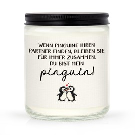 Craftique Jahrestag Geschenk für Ihn Sie - Partner Geschenke Lavendel Duftkerze, Pinguin Geschenk zum Jahrestag Hochzeitstag Valentinstag Weihnachten, Ich Liebe Dich Geschenke für Ehefrau (Schwarz)