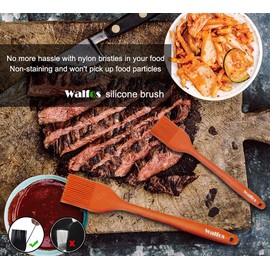 Walfos Silicone Basting Pastry Brush, Heat Resistant Pastry Brush Set, Strong Steel Core and One-Pieces Design, Perfect for BBQ Grill Kitchen Cooking, BPA Free and Dishwasher safe, 2 Pcs (orange)