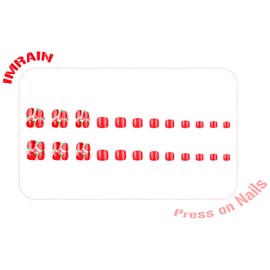 IMRAIN Strawberry Press on Toe Nails Red Short Square Fake Toenails 3D Cute Acrylic False Toe Nails with Designs Full Cover Glossy Glue on Toenails for Women Girls 24Pcs