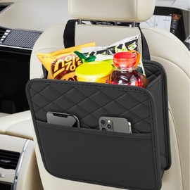 VBGURR Car Seat Organiser, Car Bin with Adjustable Buckle Strap, Waterproof Car Seat Back Hanging Bag for Car, SUV, Truck and Minivan, Practical Storage Bag (Black)