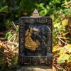 Bastet Egyptian Backflow Incense Holder, Polyresin, Black with Hieroglyphs, Hand-Painted,
