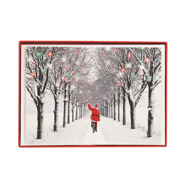 Graphique Santa Playing in Snow Holiday Cards - Pack of 15 Cards with Envelopes - Christmas Greetings - Glitter Accents - Boxed Set - 4.75" x 6.625"