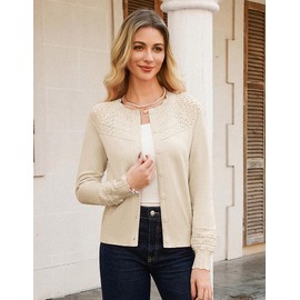 GRACE KARIN Women's Cardigan Sweaters 2025 Lightweight Long Sleeve Knit Sweaters Crew Neck Button Down Cardigans Apricot L