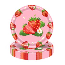 Ysqool 20 Pcs Strawberry Paper Plates, 7 Inch Disposable Party Plates, Cute Strawberry Themed Dessert Plates for Berry Sweet Baby Shower Strawberry Party Birthday Decorations Supplies