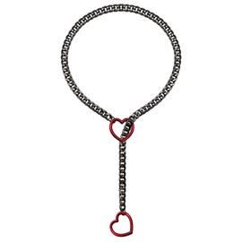 EverGlimp Slip Chain Necklace For Women, Black Heart O-Ring, Cuban Long Necklace Jewelry, Lariat Y-Necklace (Red Length 32'')