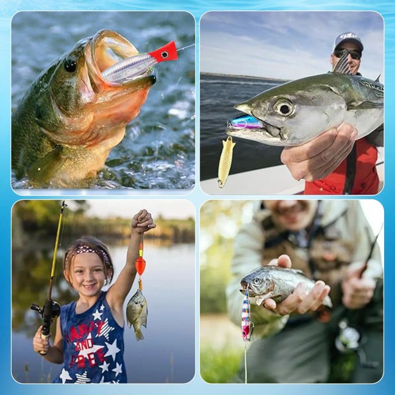 6 Señuelos Popper De 43g Kit Pesca Superficial Mar Playa