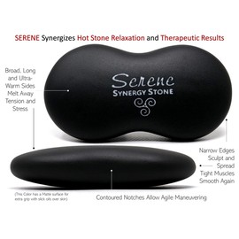 Serene (Basalt Black)(Single) Synergy Stone - Contoured Hot Stone Massage Tool with Radiant Heat - Relaxing and Therapeutic for Neck, Back, Legs, Feet - Matte Surface for on Skin with Oil only