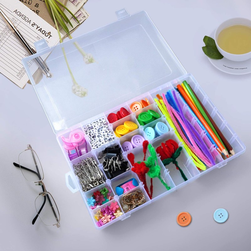 2 Pack 36 Compartment Organizer Box, Plastic Organizer Box with