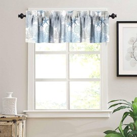 Llylumty Coastal Kitchen Valance,Summer Starfish Coral Blue Beach Kitchen Rod Pocket Window Curtain Valance Home Decor Treatment 54x18 inch