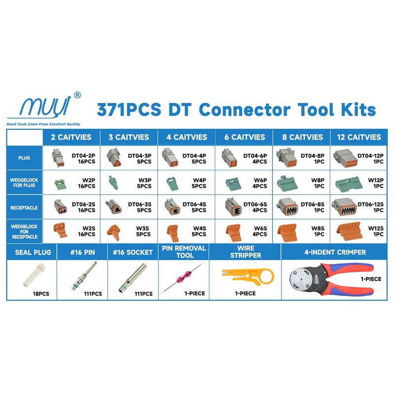 MUYI 371PCS DT Connector Kits, 2/3/4/6/8/12 Pin Connectors for 20